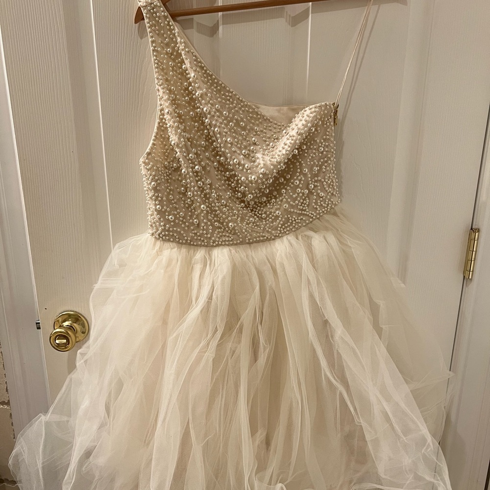 Alice + Olivia Pearl Embellished One Shoulder Dress